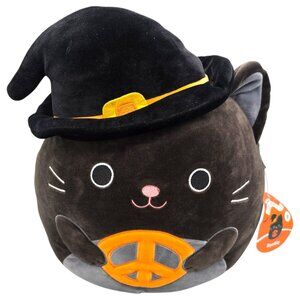 Squishmallows Rambly Black Cat Peace Sign Witch Hat Plush 14" Halloween Stuffed